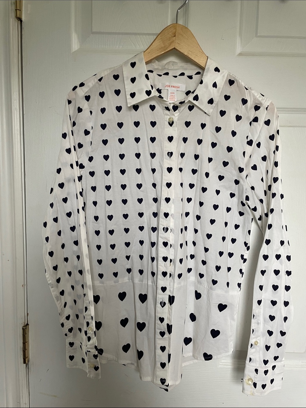 Joe Fresh White Button-Down Shirt with Black Heart Print